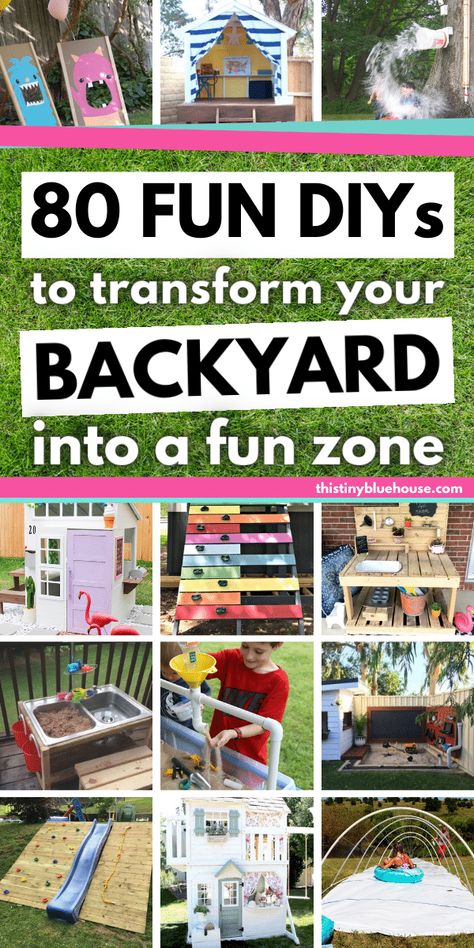 Create a fun and engaging play space for the kids with these DIY backyard ideas for kids that will transform your boring backyard into an outrageously fun zone kids actually want to spend hours playing with. Outdoor Sensory Play Ideas For Kids, Diy Backyard Pallet Ideas, Outdoor Diy Kids Play Backyard Ideas, Backyard Play Area For Toddler, Diy Play Area Outside For Kids, Kids Deck Play Area, Outdoor Playground Diy, Pallet Playground Diy, Diy Backyard Play Area For Kids