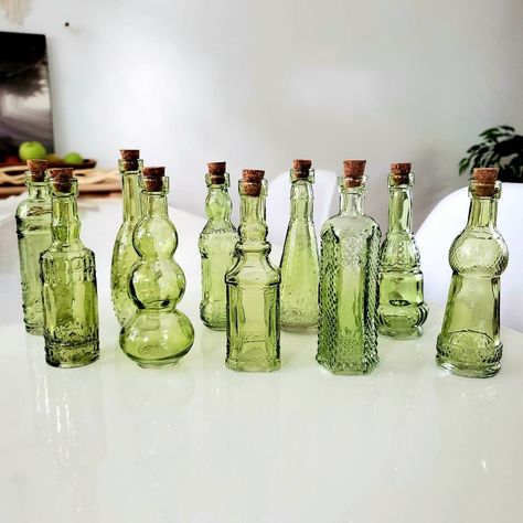 Glass Bottles, Glass Bottles With Corks, Green Glass Bottles, Colored Glass Bottles, Alcohol Bottles, Herb Jar, Bottles Decoration, Bottle, Glass Collection