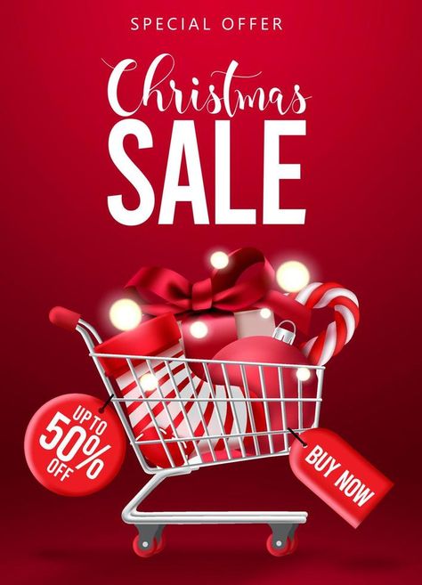 Christmas sale vector poster design. Christmas special offer promotion text with shopping cart elements for xmas holiday clearance design. Vector illustration. Layout, Promotion, Christmas Promotion Design, Christmas Sale Poster, Christmas Promo, Christmas Promotion, Christmas Sale, Christmas Flyer, Xmas Sale