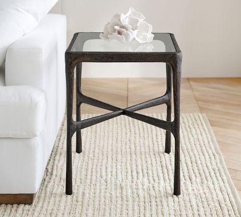 Bodhi Square Metal End Table | Pottery Barn Decoration, Home Décor, Pottery Barn, Glass Side Tables, Ceramic Table, Glass End Tables, Metal End Tables, Round Metal Accent Table, Metal Accent Table