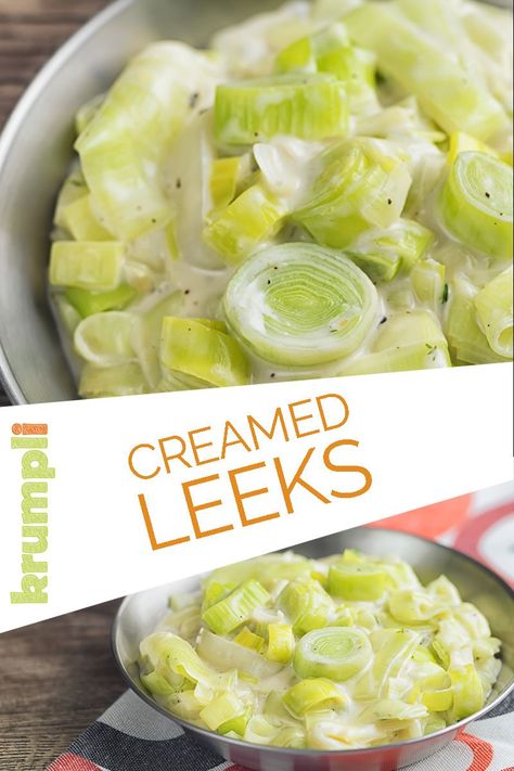 Creamed Leeks are a rich and indulgent mellow onion flavoured side dish that cooks in a less than 20 minutes. #creamedleeks #easysidedish #20minutesidedish #sidedishideas Om, Creamed Leeks, Leek Recipes, Leeks, Leeks Side Dish, Leek Recipes Side Dishes, How To Cook Leeks, Creamy Dish, Cooked Veggies
