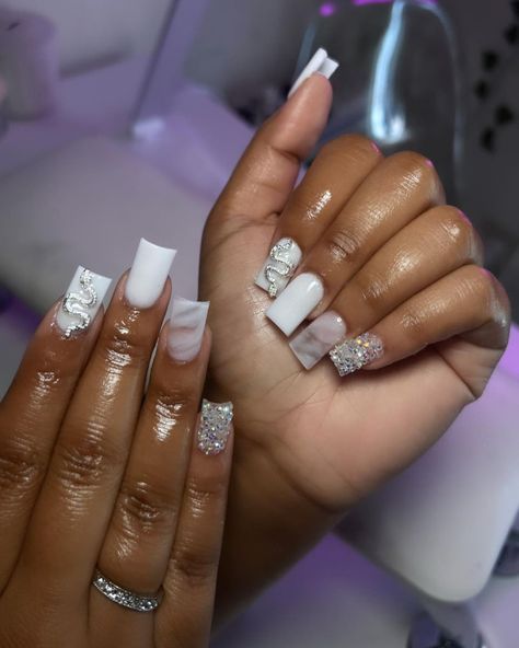 Inspiration, Outfits, Sliver Nails, Bling Acrylic Nails, White Acrylic Nails, Nail Inspo, Long Square Acrylic Nails, Acrylic Nail Set, Pink Acrylic Nails