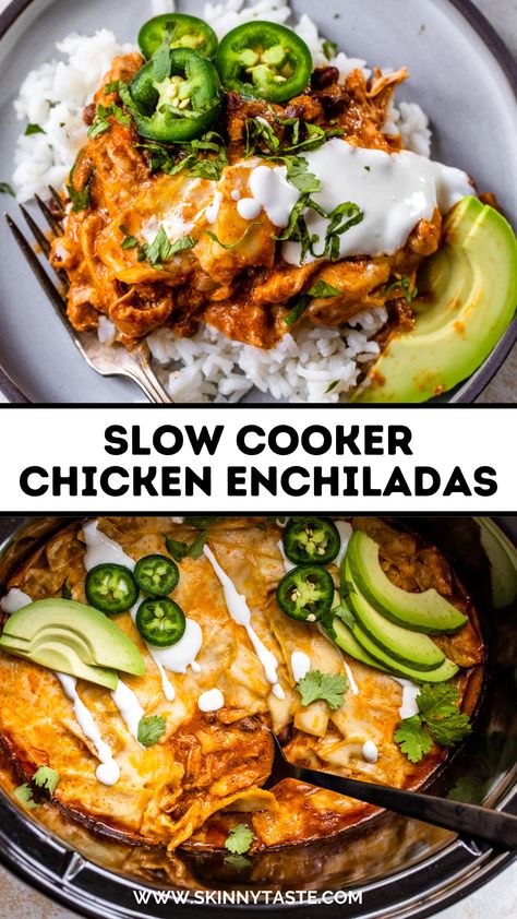 Slow Cooker, Healthy Recipes, Slow Cooker Chicken, Crockpot Chicken Enchiladas, Slow Cooker Enchiladas, Chicken Enchiladas, Chicken Crockpot Recipes, Crockpot Chicken, Crockpot Chicken Breast