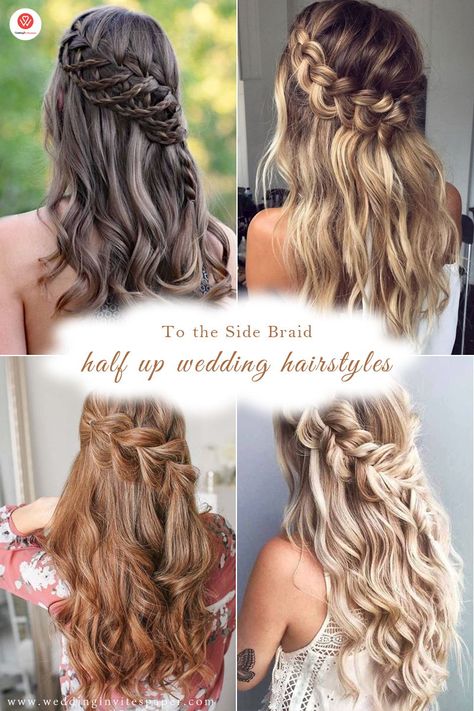 28 Captivating Half Up Half Down Wedding Hairstyles---to the side braid hairstyle for long hair or medium length of shoulder length Wedding Hairstyles Half Up Half Down, Bridesmaid Hairstyles Half Up Half Down, Braided Hairstyles For Wedding, Side Braid Wedding, Wedding Hairstyles For Long Hair, Braided Wedding Hair, Braided Wedding Hairstyles, Half Up Wedding, Half Up Wedding Hair
