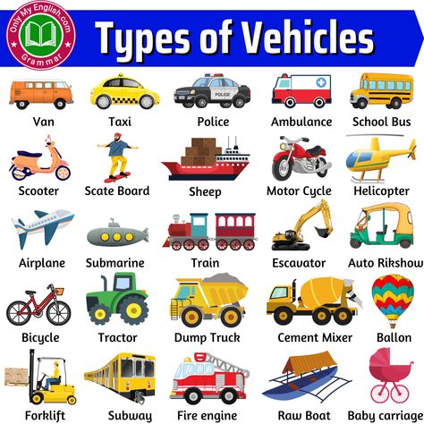 Different Types of Vehicles with Name and Pictures Cars, Pre K, Types Of Vehicle, Learn English Kid, Kids Learning, Charts For Kids, Learning Numbers Preschool, English Lessons For Kids, Learn English
