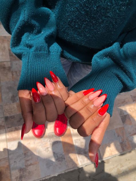 Design, Red Nails, Red And White Nails, Cute Red Nails, Bright Red Nails, Red Manicure, Red Tip Nails, Red Nail Designs, Chic Nails