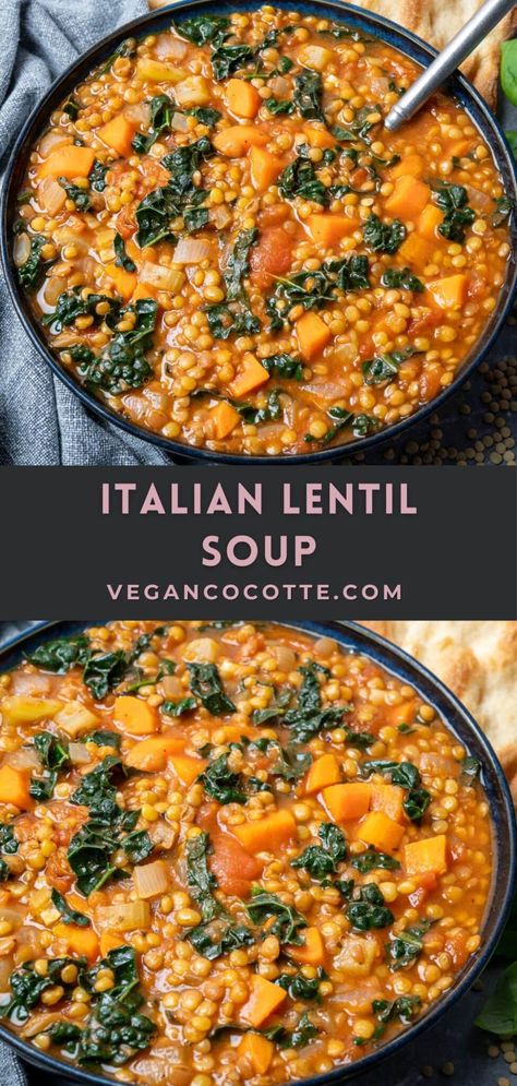 Chilis, Lentil Soup, Pasta, Italian Lentil Soup Recipe, Italian Bean Soup, French Lentil Soup, Lentil Soup Recipes, Lentil Stew Recipes, Lentil Sausage Soup