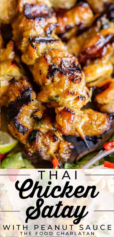 Pizzas, Thai Chicken Satay, Thai Chicken Thigh Recipe, Chicken Satay Skewers, Thai Chicken, Thai Bbq Chicken, Thai Bbq Chicken Recipe, Chicken Satay Marinade, Chicken Kebabs
