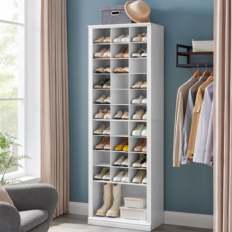 Shoe Shelf In Closet, Shoe Storage Cabinet White, Closet Shoe Storage, Shoe Storage Cabinet, Master Closet, Closet Organizers, Closet Room, Storage Spaces, Free Standing Closet