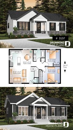 Economical Modern Rustic Starter home design with open floor plan concept and 2 bedrooms Home, Design, House Design, House Plans, Open Floor Plan, Open Floor, Drummond House Plans, House, Starter Home