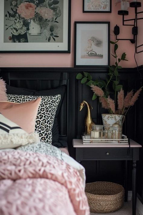 Bedroom Décor, Pink Bedrooms, Pink Bedding, Black Bedroom Decor, Blush Pink Bedding, Pink Master Bedroom, Pink Black Bedrooms, Girls Bedroom, Bedroom Black