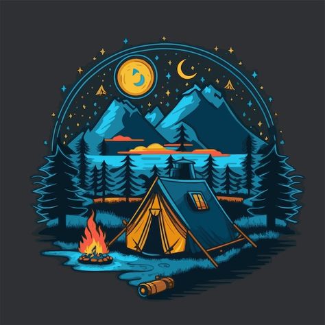 Vintage, Camping, Art, Camping Drawing, Camping Art, Adventure Logo, Forest Logo, Bike Illustration, Camp Logo