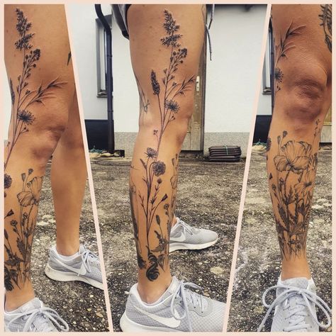 Tattoo, Leg Sleeve Tattoos, Leg Sleeve Tattoo, Wrap Around Calf Tattoos For Women, Women Leg Tattoos, Back Of Leg Tattoos, Behind Leg Tattoo Thighs, Lower Leg Tattoos, Side Leg Tattoo