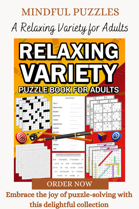 Dive into a world of relaxation with our variety puzzle book designed specifically for adults. From classic crosswords to challenging Sudoku, captivating mazes, mind-bending cryptograms, and stimulating brain games. #PuzzleBook #AdultPuzzles #BrainGames #CrosswordPuzzles #WordSearch #Sudoku #Mazes #Cryptograms #RelaxingPuzzles #MindGames #PuzzleLovers #PuzzleAddict #PuzzleChallenge #PuzzleSolvers #PuzzleEnthusiast #PuzzleFun #PuzzleTime #PuzzleMaster Kindle, Reading Lists, Mindfulness, Games, Art, Mind Games, Word Search, Puzzle Books, Crossword Puzzles