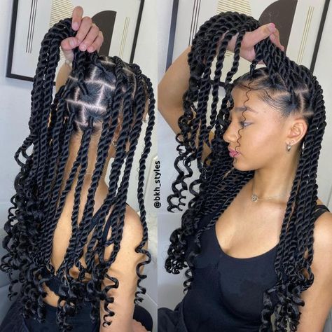 Long Jumbo Twists with Curled Ends Box Braids, Braided Hairstyles, Gaya Rambut, Capelli, Peinados, Coiffure Facile, Afro, Cute Box Braids Hairstyles, Pretty Braided Hairstyles
