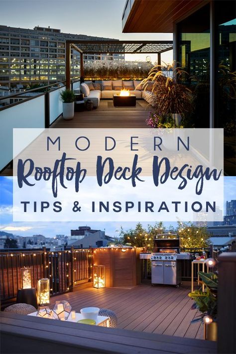 the popularity of residential rooftop decks has been on the rise in the past decade. Whether it's to take advantage of better views from this elevated vantage point, or to gain more outdoor space on a small city lot, realtors report that in many markets rooftop decks help to sell homes and can provide a great return on investment. #outdoorlife #rooftopdeck #rooftopterrace #timbertech Decks, Exterior, Patio Design, Porches, Rooftop Patio Design, Rooftop Deck, Rooftop Terrace Design, Patio Garden Design, Rooftop Patio