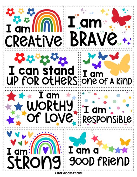 Printable Affirmation Cards for Kids to Boost Their Self-Confidence! - A Storybook Day Crafts, Inspiration, Craft Ideas, Teaching, Pre K, Kids Reading, Craft, Preschool Classroom, Learning Activities