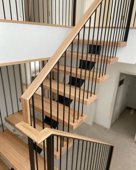 TÁBLA DESIGN on Instagram: "Solid 2.5’’ solid oak steps and central spine steel staircase with oak handrail just completed 💫" Inspiration, Home, Design, Instagram, Oak Handrail, Solid Oak, Steel, Handrail, Oak