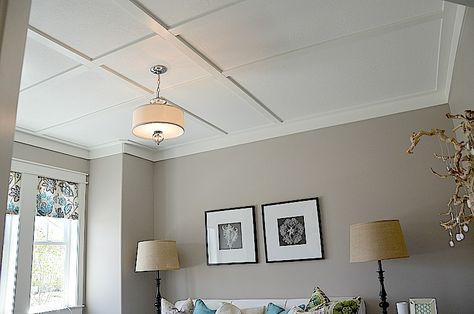 Board & Batten on the ceiling - low profile enough for 8' ceilings and a nice look. blogger house ceiling Interior, Home Décor, Home, Design, Ceiling Treatment Ideas, Ceiling Treatments, Hallway Ceiling, Coffered Ceiling, Ceiling Trim