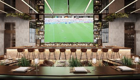 Sports Bar Design on Behance Pub Design, Sport Bar Design, Sports Bar Decor, Restaurant Bar, Sports Bar, Sports Pub, Sports Bars, Hospitality Design, Bar Lounge Design
