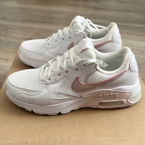 NIKE Women’s Air Max Excee - Pink and White Air Max Excee Pink, White And Pink Nike Shoes, Pink Air Max Outfit, Cheap Nike Shoes For Women, Nike Workout Shoes Women, Nike Airmax Women, Women’s Nike Sneakers, Nike Max Air, Nike Sport Shoes Women