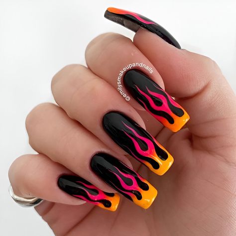 25 Fabulous Flame Nail Ideas To Make You The Hottest Girl Nail Art Designs, Pink, Nail Manicure, Nail Designs, Nails Inspiration, Trendy Nail Art, Checkered Nails, Cute Nail Designs, Nailart