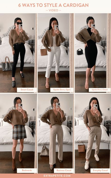 Outfits, Fitted Cardigan Outfit, How To Style Cardigan Outfit Ideas, How To Style A Cardigan, How To Wear Cropped Sweaters, Crop Cardigan Outfit, Cardigan Work Outfit, Sweater Over Dress, Cardigan Over Dress Outfit