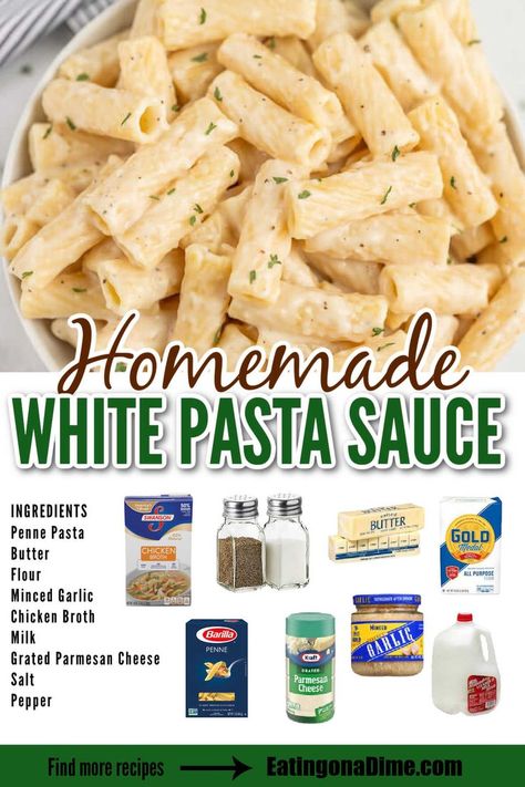 This amazing and creamy white pasta sauce recipe is a super quick and simple dish that's ready in minutes and is packed with tons of flavor! This white pasta sauce without heavy cream is so simple to make and tastes amazing too.  Everyone will love this white pasta sauce with milk recipe.  #eatingonadime #pastarecipes #saucerecipes Dips, Ideas, Cream Sauce Pasta, Homemade Pasta Sauce Easy, White Pasta Sauce Recipe, White Sauce Pasta, Creamy Pasta Sauce, Cheese Sauce For Pasta, Pasta Sauce Recipes With Milk
