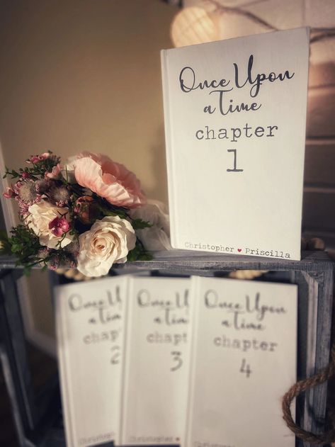 Right from a fairy tale, these custom decorative book table numbers make for a unique way to help your guests find their tables. Each book is meant for a single table and can be personalized as you wish Literary Wedding, Wedding Book, Book Themed Wedding, Wedding Guest Book, Our Wedding, Table Numbers, Card Box Wedding, Seating Chart Wedding, Wedding Seating