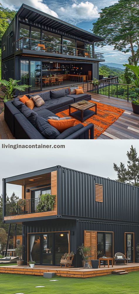 Discover this stylish two-tiered container home, boasting expansive views, open-plan living, and a seamless indoor-outdoor flow. #containerhomes #shippingcontainerdesign #ecofriendlyhomes #tinyHomes #sustainableliving #containerarchitecture #repurposedcontainers #moderndesign #containerinteriors #diycontainerhomes #minimalistliving #containerhomeplans #offgridliving #customcontainerhomes #compactlivingspaces Shipping Container Homes, Tiny House Design, Container Home Plans, Container House Design, Container House Plans, Shipping Container Home Designs, Container Home, Container Homes, Building A Container Home