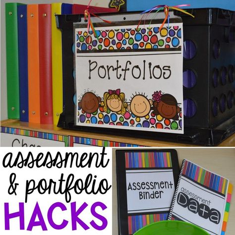 I LOVE things organized and colorful (and rainbow).  Assessments and portfolios can create PILES of paperwork and student work sample pages and be so stressful! I’m sharing all my favorite go to organzation HACKS to make assessments and student portfolios easier (and hopefully less stressful). You can get all the assessment pages, portfolio pieces, and...Read More Pre K, Classroom Setup, Classroom Management Plan, Student Organization, Classroom Environment, School Classroom, Student Portfolios, Kindergarten Classroom, Kindergarten Portfolio