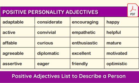 Motivation, Positive Personality Adjectives, Personality Adjectives, Positive Adjectives, Assertiveness, List Of Adjectives, Adjectives, Word List, Writing Tasks
