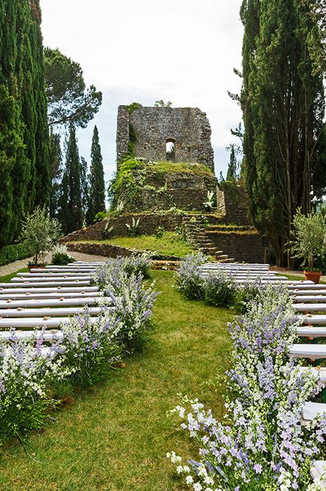 A custom serpentine wedding aisle lined with wild lavender leads to a full orchestra at the far end of the garden. Forest Wedding, Wedding Ceremony Ideas, Wedding Venues, Garden Wedding, Outdoor Wedding, Destination Wedding, Castle Wedding, Ireland Wedding Venues, Wedding Locations