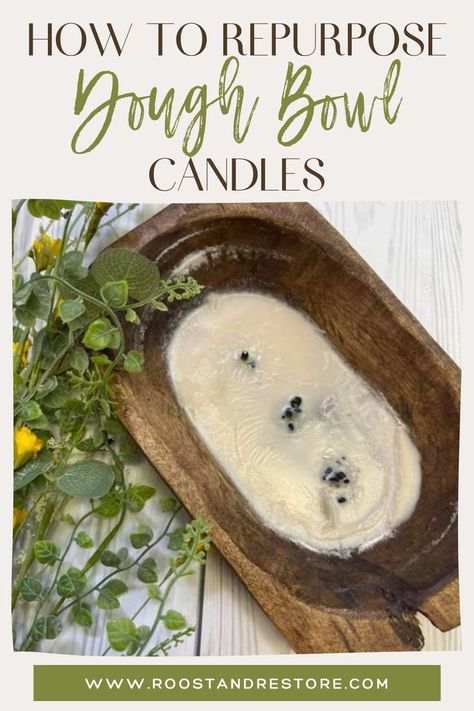 We all know dough bowl decor is super trendy right now. I love burning dough bowl candles but what do you do when you've burned all that wax?!! If you have one (or ten) at home and you’ve been struggling with how to repurpose it, this is for you! #roostandrestore #doughbowl #doughbowlcandle #farmhousediy Decorative Bowls, Candles, Candle Repurpose, Bowl Candle, Wood Bowls, Diy Rustic Decor, Diy Kitchen Decor, Diy Dollar Tree Decor, Diy Home Decor Easy
