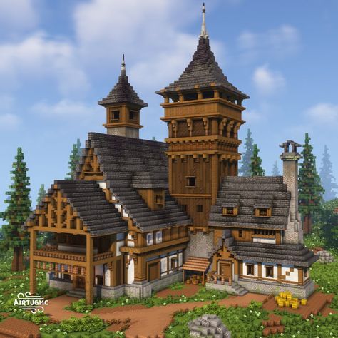 Airtug on Instagram: “Medieval house, lmk what you guys think of it By hahi YU on artstation #minecraft #minecraftbuilds #minecraftbuild #minecraftonly…” Minecraft Medieval House, Minecraft Medieval Village, Minecraft Medieval Castle, Minecraft Medieval Buildings, Minecraft House Designs, Minecraft Castle Designs, Minecraft House Plans, Minecraft Houses Survival, Minecraft Mansion