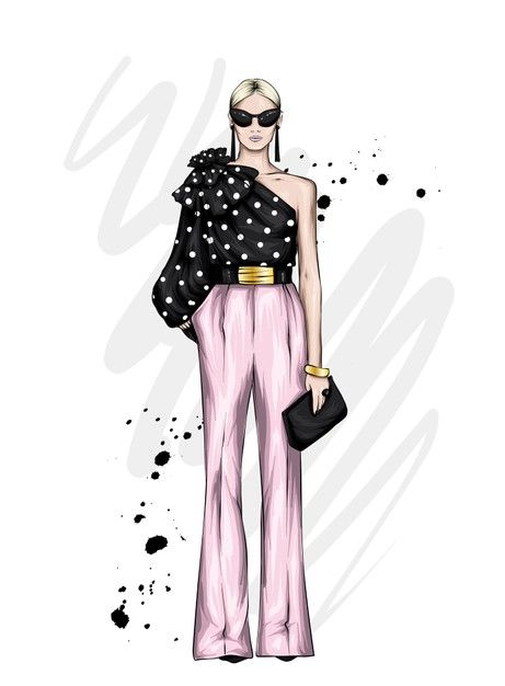 Girl in stylish trousers and a blouse. f... | Premium Vector #Freepik #vector #woman #fashion #girl #hair Trousers Fashion Illustration, Blouses Illustration Fashion Sketches, Fashion Style Drawing, Trouser Illustration Fashion, Fashion Illustration Trousers, Pop Art Fashion Illustration, Women Fashion Illustration, Cool Fashion Illustration, Dress Fashion Illustration