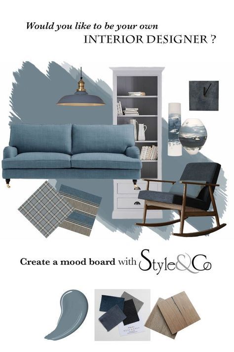 Have you ever wanted to be an Interior Designer? We show you how to create your own mood board and find your own Style. Take a look at the Blog www.styleandco.co.uk/style-your-home #interiordesign #interior #inspiration #moodboards #livingroom #home #deco Interior, Interior Design, Interior Design Tips, Interior Design Mood Board, Interior Design Presentation, Interior Design Styles, Interior Design Boards, Interior Design Concepts, Interior Design Inspiration