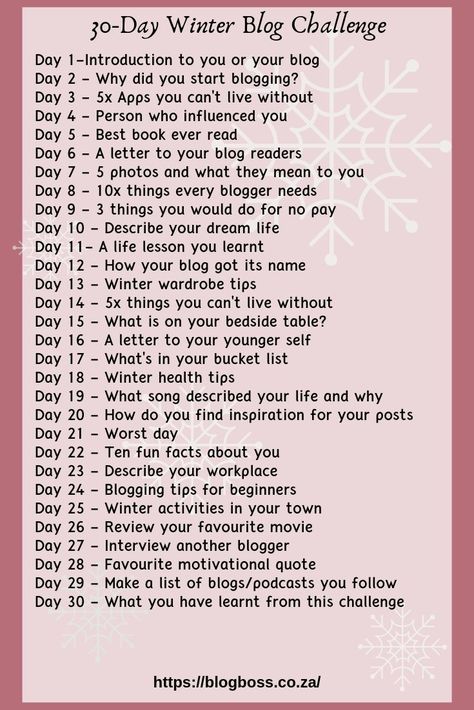 30-Day Winter Blog Challenge 2019 - BlogBoss Instagram, Diy, Inspiration, Make Money Blogging, Reading Day, Blogging For Beginners, How To Start A Blog, Youtube Channel Ideas, Blog Readers