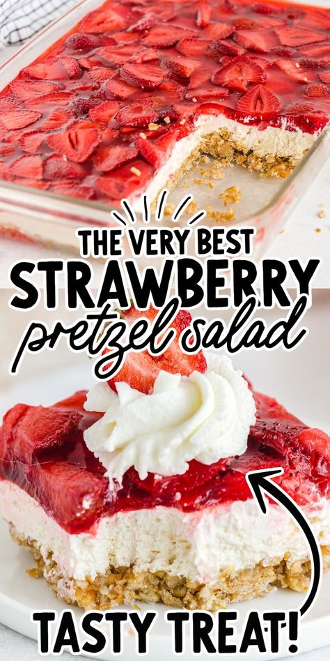 Strawberry Pretzel Salad Desserts, Nutella, Dessert, Strawberry Pretzel Salad Recipe, Fruit Salad Recipes, Fresh Strawberry Recipes, Strawberry Pretzel Salad, Just Desserts, Strawberry Recipes
