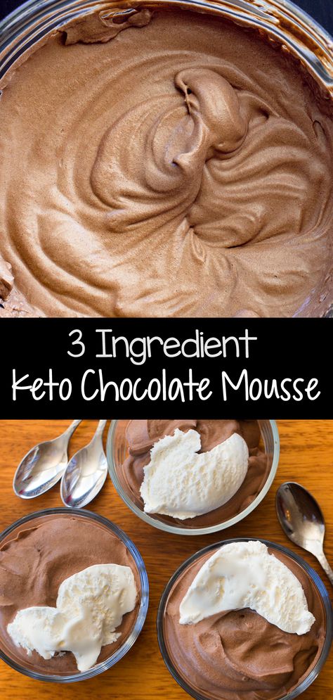 Creamy 3 Ingredient Keto Chocolate Mousse Recipe (sugar free, easy to make) Protein, Low Carb Recipes, Paleo, Dessert, Smoothies, Desserts, Keto Chocolate Mousse, Keto Desserts, Keto Dessert