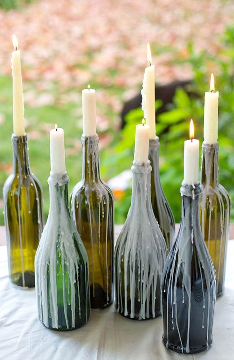 Bottles as centerpiece for Halloween Centrepieces, Home-made Party, Wedding Decorations, Wine Bottles, Parties, Wine Bottle Crafts, Wedding Receptions, Diy Party Decorations, Centerpieces