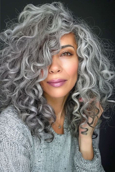 Voluminous Gray Curly Hairstyle For Women Over 60. Long Hair Styles, Medium Hair Styles, Curly Hair Styles, Curly Hair Cuts, Curly Hair Styles Naturally, Curly Hairstyle, Hairstyles Over 50, Short Curly Hairstyles For Women, Over 60 Hairstyles