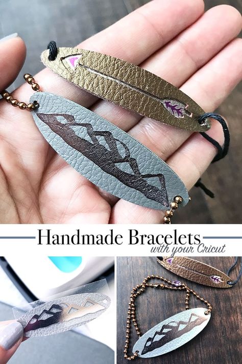 How to make bracelets with leather and your Cricut - design by Jen Goode Fimo, Diy Jewellery, Leather Craft, Diy Projects, Jewellery Making, Leather Diy, Leather Projects, Diy Jewelry, Diy Bracelets