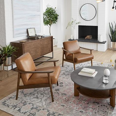 Ikea, West Elm, Mid Century Modern Coffee Table, Mid Century Accent Chair, Mid Century Chairs Living Room, Mid Century Modern Accent Chairs, Coffee Table With Chairs, Mid Century Sofa Living Room, Leather Accent Chairs