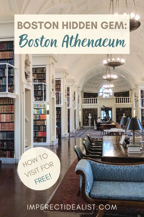 The Boston Athenaeum is a beautiful private library in downtown Boston. Here's everything you need to know about visiting, and how you can even get in for free! #boston #library | Things to do in Boston | Instagrammable Places in Boston | Boston Massachusetts Travel | Hidden Gems in Boston | Hidden Places in Boston Trips, Boston, Boston Massachusetts Travel, New England Travel, Boston Massachusetts, Places In Boston, North America Travel, East Coast, Boston Travel Guide