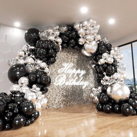 Amazon.com: ADOINBY Black and Silver Balloon Arch Kit, 140Pcs Different Sizes inch Black Metallic Silver Balloons and Confetti Party Balloon Garland Kit for Birthday, Wedding, Graduation, Anniversary Decorations : Home & Kitchen Ideas, Parties, Silver Party Decorations, Black Party Decorations, Silver Balloon, Balloon Garland, Party Balloons, Silver Party, Black Balloons