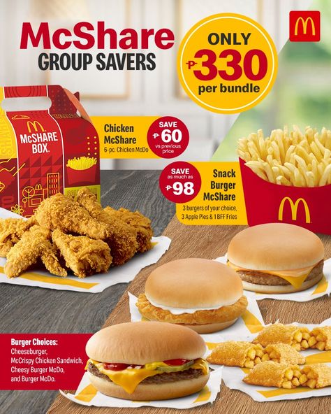 McDonalds – McShare Group Savers for ₱330 Sandwiches, Snacks, Mcdonalds Menu Price, Mcdonald Menu, Mcdonald's Menu Philippines, Mcdonalds, Mcdonalds Gift Card, Mcdonald, Cheeseburger