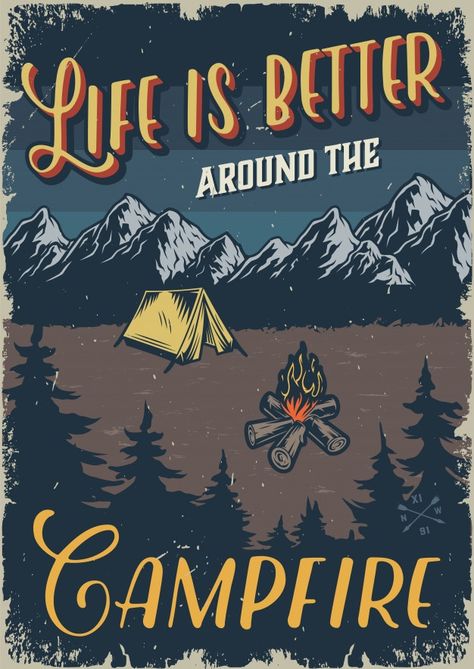 Retro, Vintage, Illustrations Posters, Camping, Travel Posters, Design, Adventure, Vintage Camping, Vector Free