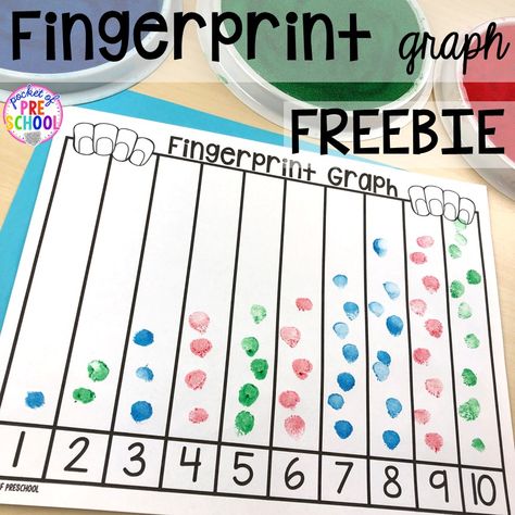 Fingerprint counting graph freebie! My Body themed centers and activities FREEBIES too! Preschool, pre-k, and kindergarten kiddos will love these centers. Pre K, Play, Worksheets, Math Activities For Kindergarten, Math Activities Preschool, Kindergarten Math Activities, Prek Math, Preschool Graphs, Number Recognition Preschool