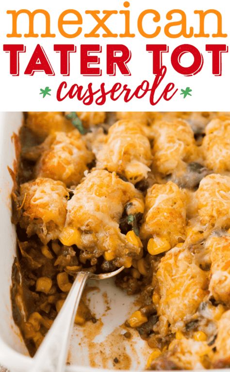 Mexican Tater Tot Casserole Recipe - This easy taco tater tot casserole is a great family dinner idea! | Easy Tater Tot Casserole | Tater Tot Hot Dish | Easy Casserole | Easy Dinner Recipes | Best Recipe | Dinner Idea | Quick Recipe #Casserole #Casseroles #TaterTotCasserole #Dinner #Recipe
